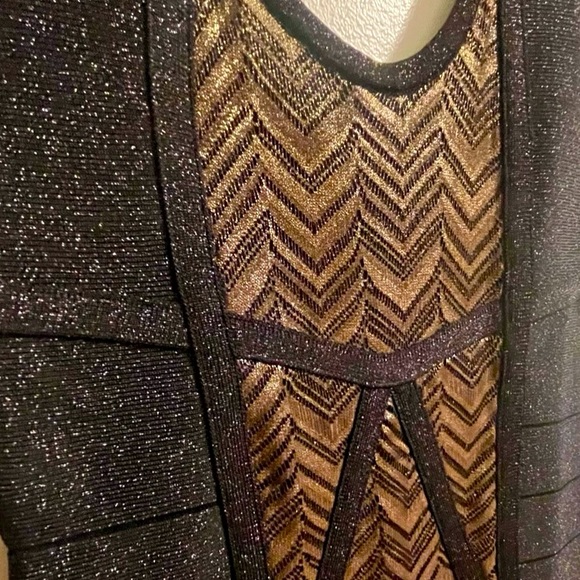 NWOT BEBE Rare Vintage Metallic Black and Gold Bodycon Cocktail/Party Dress XS - Picture 4 of 4